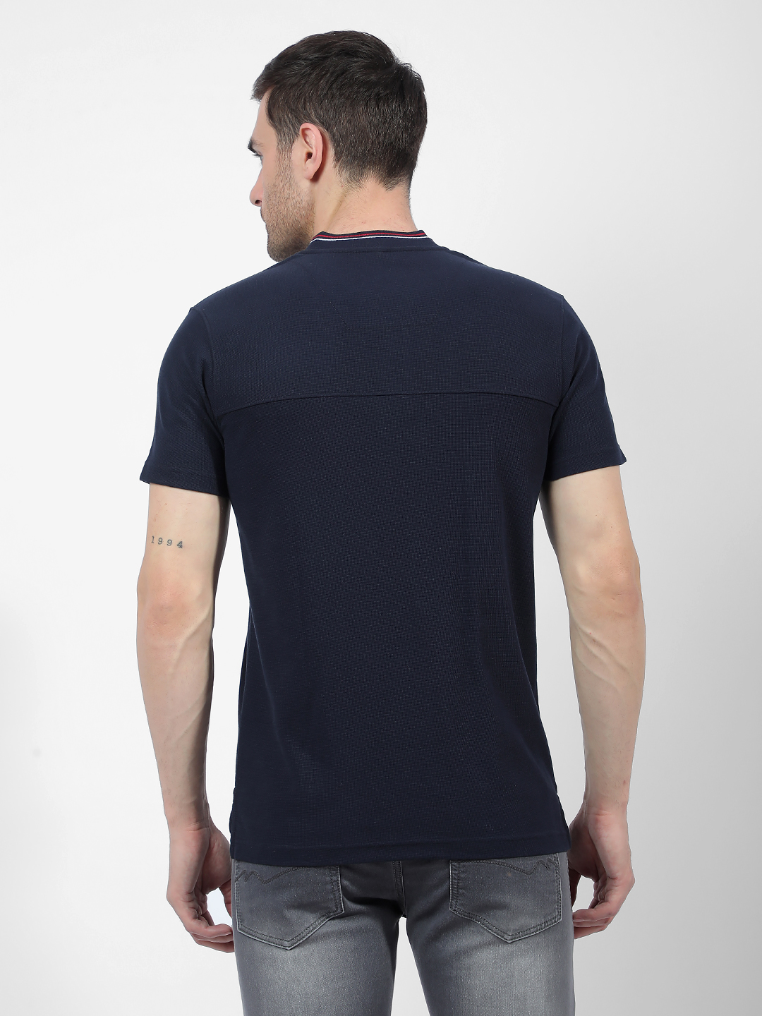 Numero Uno Men Navy Blue Henley Collar Polo T-Shirt